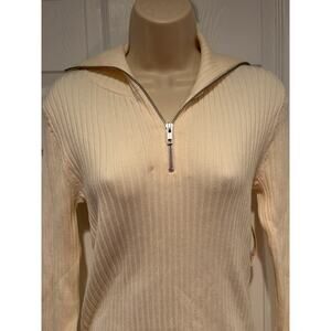Anthropologie Maeve Ribbed Sweater Medium Ivory Quarter Zip Quiet Luxury Knit